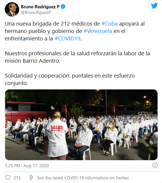 Nueva brigada médica cubana apoyará labor sanitaria en Venezuela Nueva brigada médica cubana apoyará labor sanitaria en Venezuela