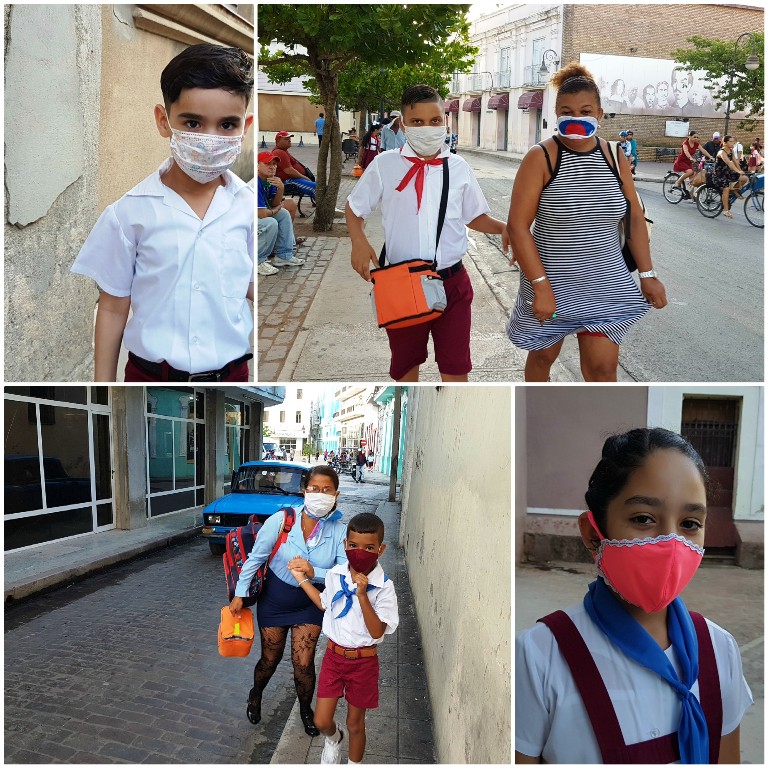 Hoy llegan a la escuela los niños con sus nasobucos