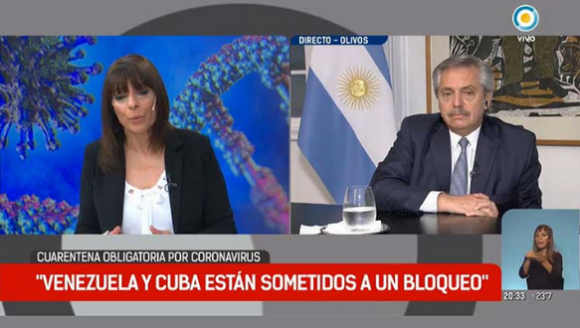 Presidente de Argentina pidió el levantamiento del bloqueo de EEUU a Cuba y Venezuela