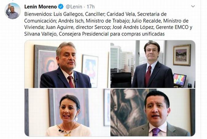 Moreno nombró ayer a tres nuevos ministros