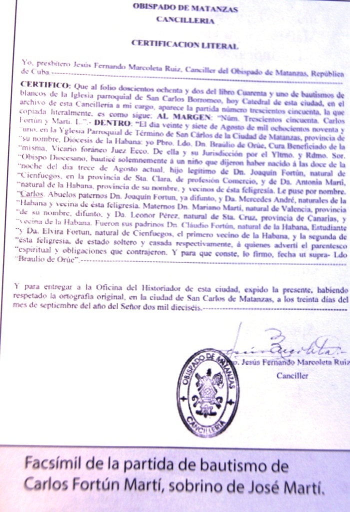 Carlos Fortún Martí, sobrino matancero del Maestro