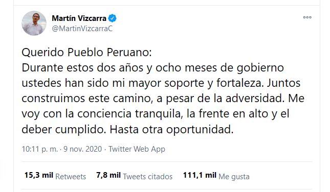 Movilizaciones en Perú por destitución de Martín Vizcarra