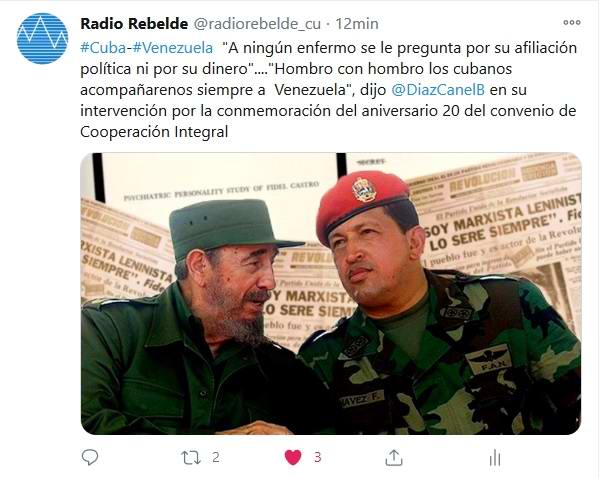 Díaz-Canel: Un viva a la cooperación entre Venezuela y Cuba