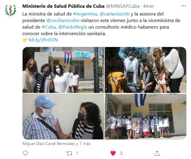Ministra de salud de Argentina visita consultorio habanero