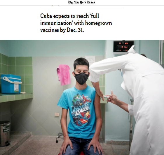 The New York Times resalta inmunización contra la COVID-19 en Cuba
