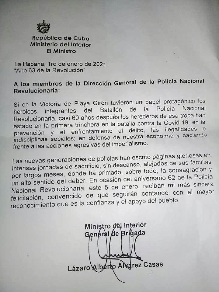 Envía Ministro del Interior felicitación a la Policía Nacional