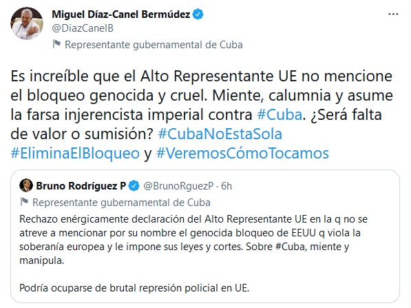  Califica Díaz-Canel de calumnia nueva declaración de alto representante de la UE