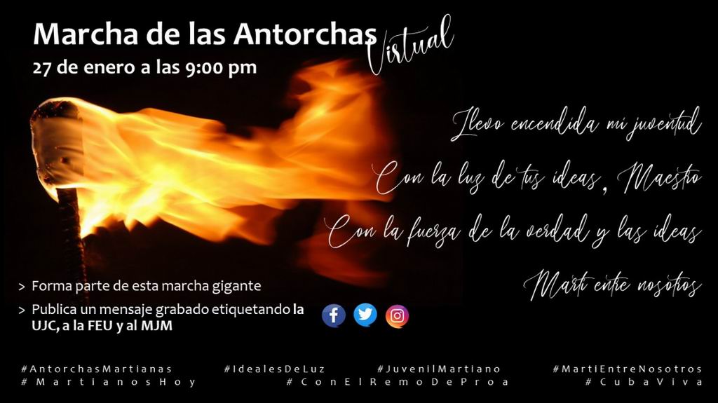 Marcha de las antorchas virtual en saludo al aniversario 168 del natalicio de José Martí