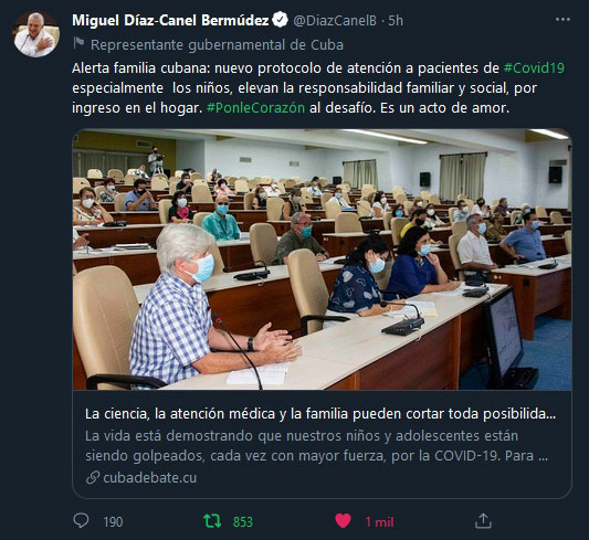 Llama Díaz-Canel a elevar la responsabilidad familiar ante nuevos protocolos contra la COVID-19 Llama Díaz-Canel a elevar la responsabilidad familiar ante nuevos protocolos contra la COVID-19