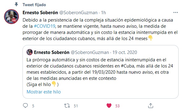 Continúa vigente prórroga de estancia en el exterior de ciudadanos cubanos