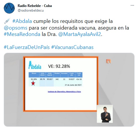 Cuba encabeza la lista de naciones a nivel mundial que mayor por ciento de personas vacuna en un día por cada 100 habitantes Cuba encabeza la lista de naciones a nivel mundial que mayor por ciento de personas vacuna en un día por cada 100 habitantes