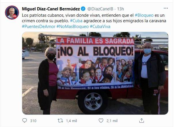 Agradece Díaz-Canel caravana contra bloqueo en EE:UU.