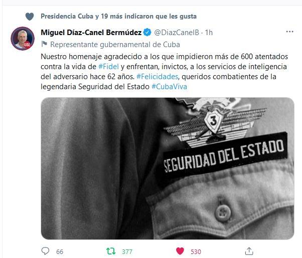 Felicita Díaz-Canel a combatientes de la Seguridad del Estado