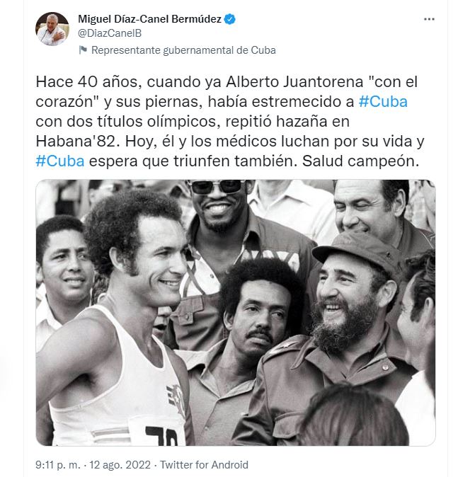 Salud campeón, deseó Díaz-Canel en Twitter