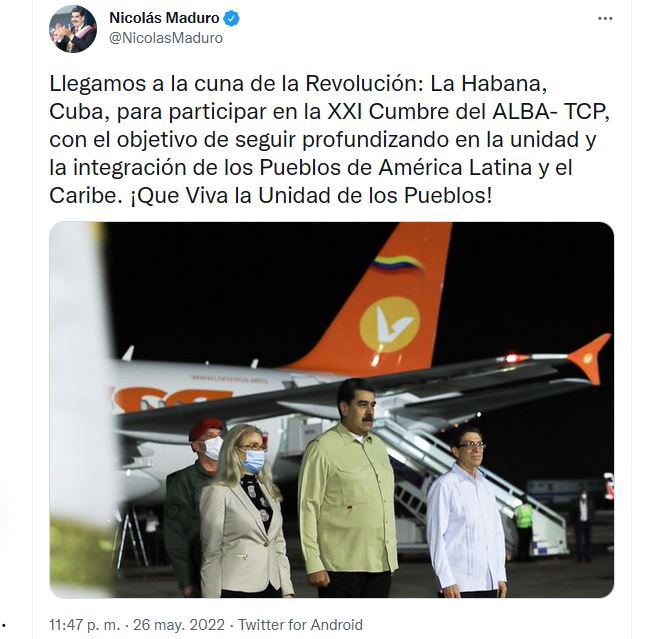 Mandatario venezolano en Cuba para participar en XXI Cumbre del ALBA-TCP