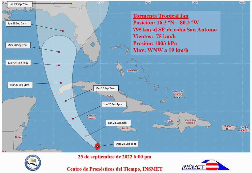 Tormenta tropical Ian continúa avanzando hacia el mar Caribe occidental