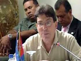 Bruno Rodr&iacute;guez Parrilla, Ministro de Relaciones Exteriores de Cuba, en reuni&oacute;n del Consejo Pol&iacute;tico extraordinario del ALBA para examinar la situaci&oacute;n de Hait&iacute;