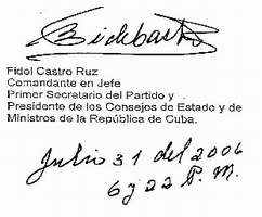 Firma de Fidel Castro