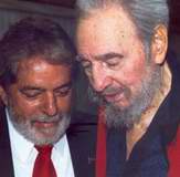 El Presidente brasile&ntilde;o Luis Ignacio Lula Da Silva durante su visita a Cuba en enero del 2008 junto al Comandante en Jefe
