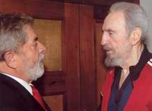 El Presidente brasile&ntilde;o Luis Ignacio Lula Da Silva durante su visita a Cuba en enero del 2008 junto al Comandante en Jefe