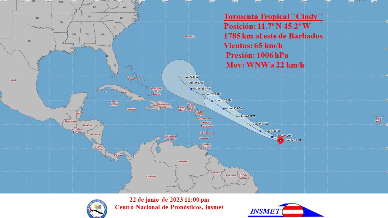 Durante la madrugada de este viernes, la depresión tropical número cuatro, ganó en organización e intensidad y se convirtió en la tormenta tropical Cindy