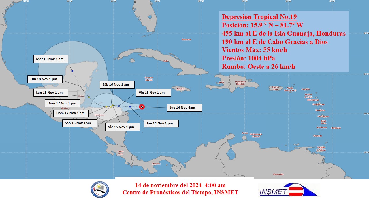 cono trayectoria XIX depresión tropical