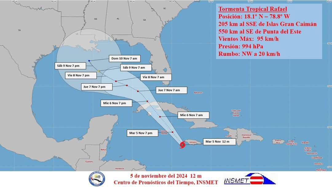cono trayectoria tormenta tropical Rafael