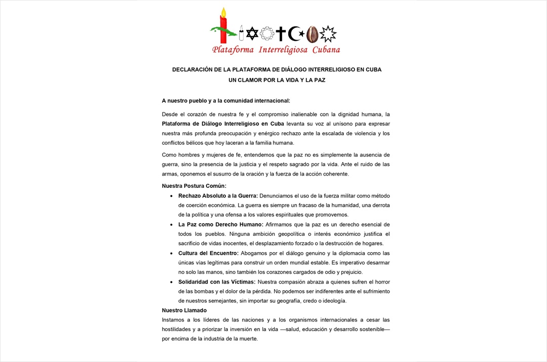 Comunidad de fe cubana reitera condena a escalada violenta de EE.UU.